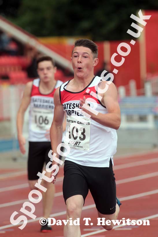 Boys under-13s 100 metres at the Gateshead Tartan Games Open.